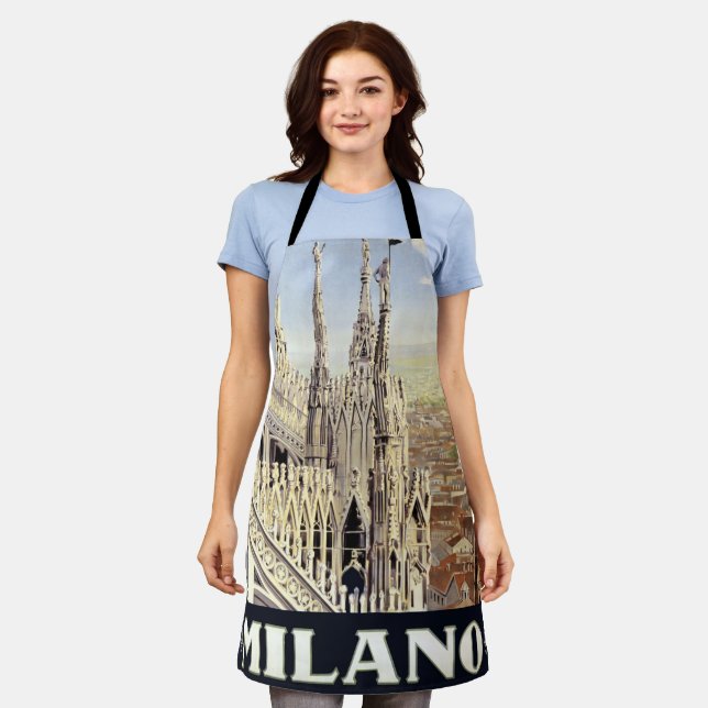 Milano Italy Gothic Cathedral Duomo Vintage Travel Apron (Worn)