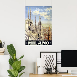 Milano Italy Gothic Cathedral Duomo Vintage Travel Poster