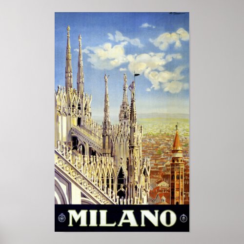 Milano Italy Vintage Travel Poster Restored