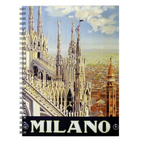 Milano Italy Vintage Travel Poster Restored Notebook