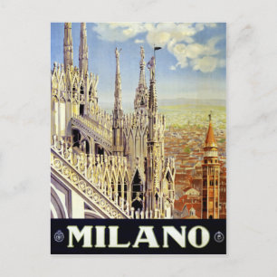 Milano Italy Vintage Travel Poster Restored Postcard
