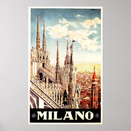 MILANO Milan Cathedral Vintage Italian Travel Poster