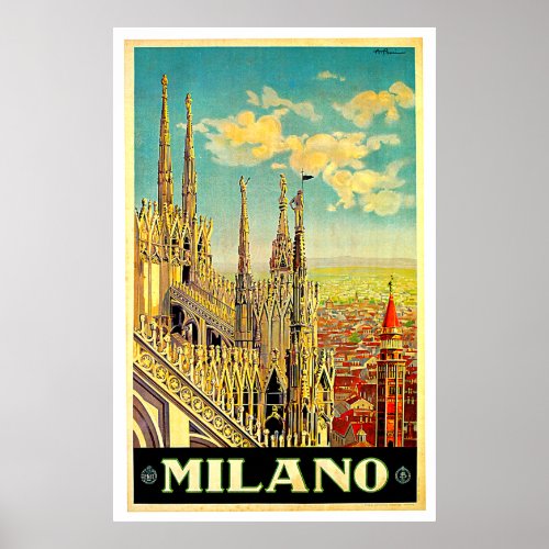 Milano  Milan Italy Cityscape Vintage Poster