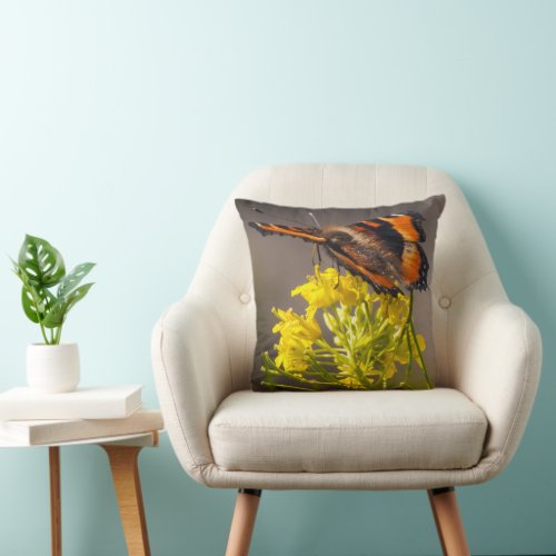 Milberts Tortoiseshell Butterfly Close Up Throw Pillow