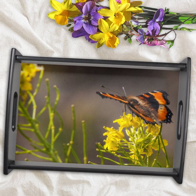 Milbert's Tortoiseshell Butterfly On Yellow Flower Serving Tray (Creator Uploaded)