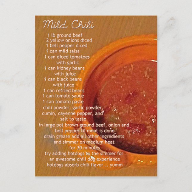 mild chili recipe card (Front)
