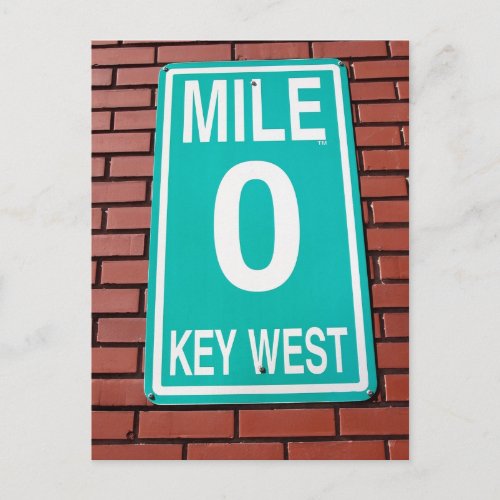 Mile Marker 0 Sign Key West  Florida Postcard