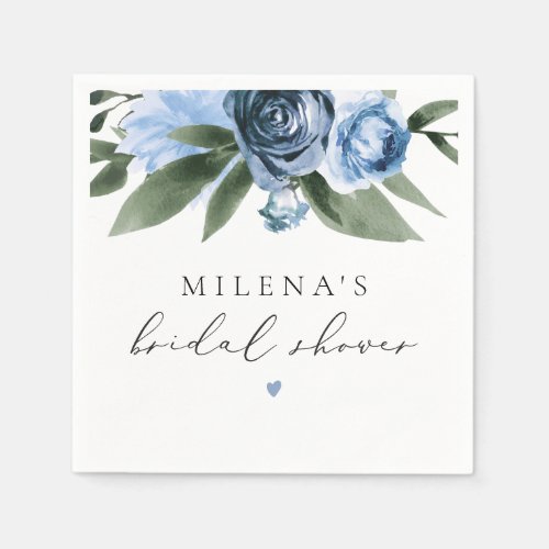 MILENA Dusty Blue Floral Bridal Shower Napkins