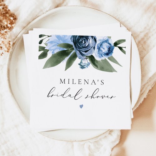 MILENA Dusty Blue Floral Bridal Shower Napkins