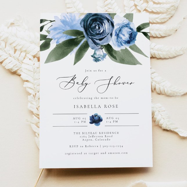 MILENA Dusty Blue Floral Garden Baby Shower Invitation (Creator Uploaded)
