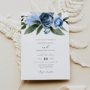 MILENA Dusty Blue Floral Garden Wedding Invitation