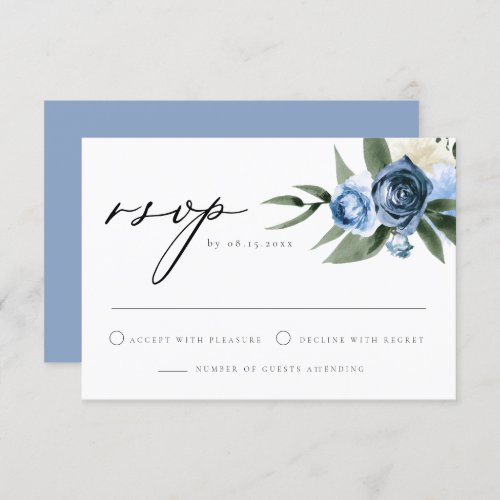 MILENA Dusty Blue Floral Wedding RSVP Card