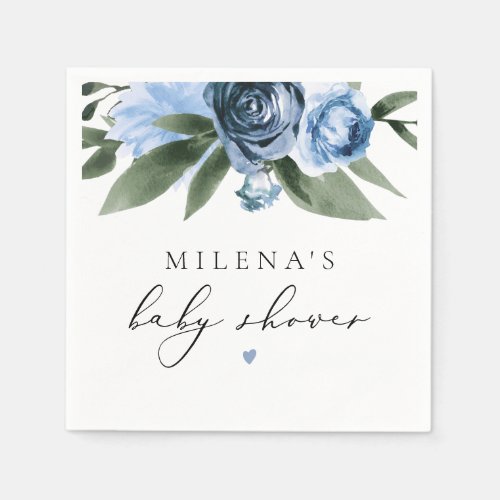 MILENA Dusty Blue Slate Floral Boy Baby Shower Napkins