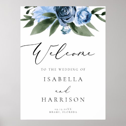 MILENA Dusty Blue Slate Floral Wedding Welcome Poster