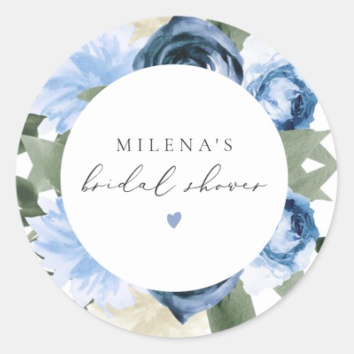 MILENA Something Blue Floral Bridal Shower Classic Round Sticker