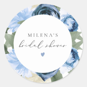 MILENA Something Blue Floral Bridal Shower Classic Round Sticker