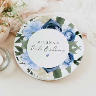 MILENA Something Blue Floral Bridal Shower Paper Plates