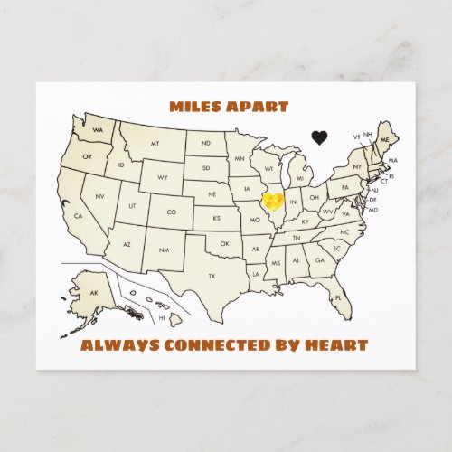 Miles Apart From Illinois to Any State Postcard