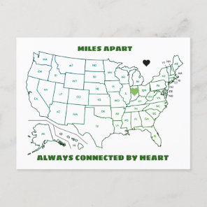 Miles Apart From Indiana to Any State Postcard