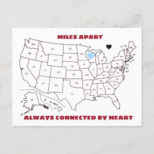 Miles Apart From Wisconsin to Any State Postcard