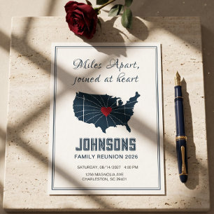 Miles Apart Joined at Heart USA Map Family Reunion Invitation
