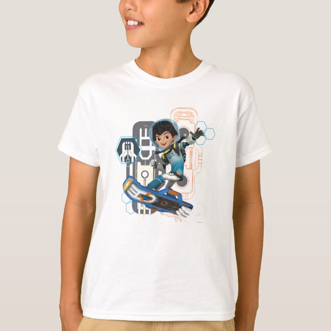 Miles Callisto On His Blastboard Graphic T-Shirt (Front)