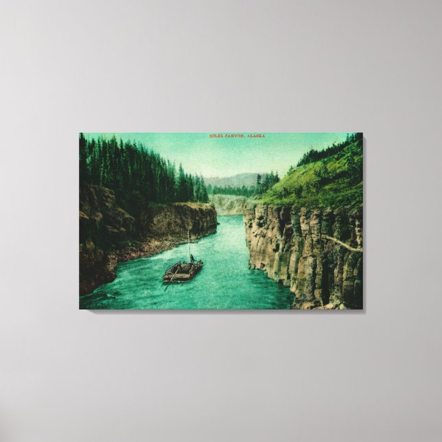 Miles Canyon, Alaska View with Men Rafting Down Canvas Print (Front)