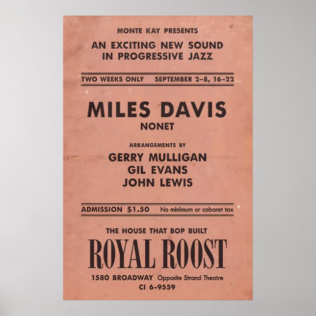 Miles Davis - Gerry Mulligan - Gil Evans jazz Poster (Front)