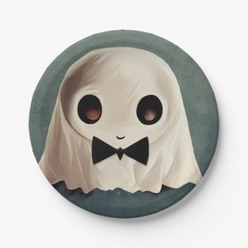 Miles The Friendly Ghost  Cute Halloween Art Paper Plates