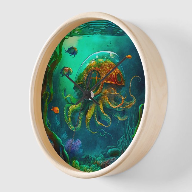 Miles Under the Sea Art Illustration Steampunk Clock (Angle)