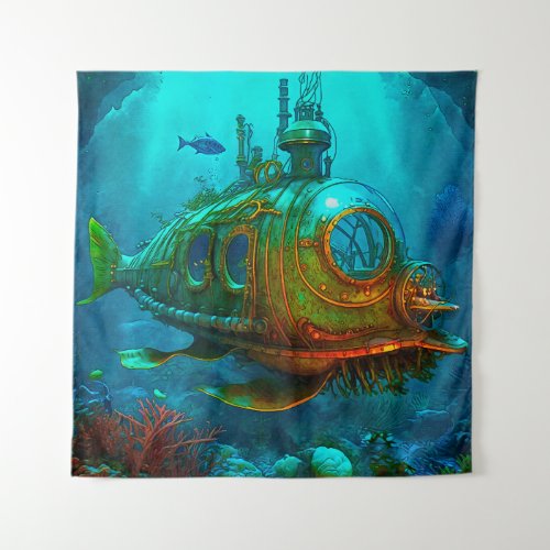 Miles Under the Sea Art Illustration Steampunk Tapestry