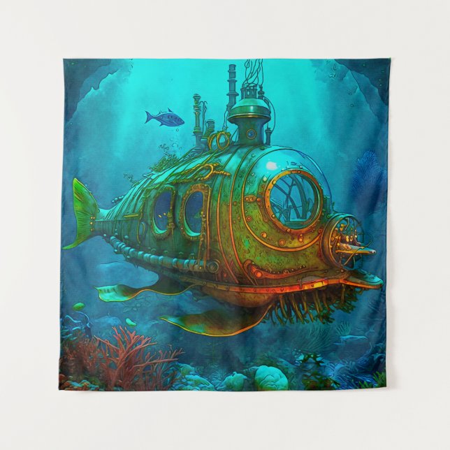 Miles Under the Sea Art Illustration Steampunk Tapestry (Front)