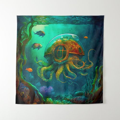 Miles Under the Sea Art Illustration Steampunk Tapestry