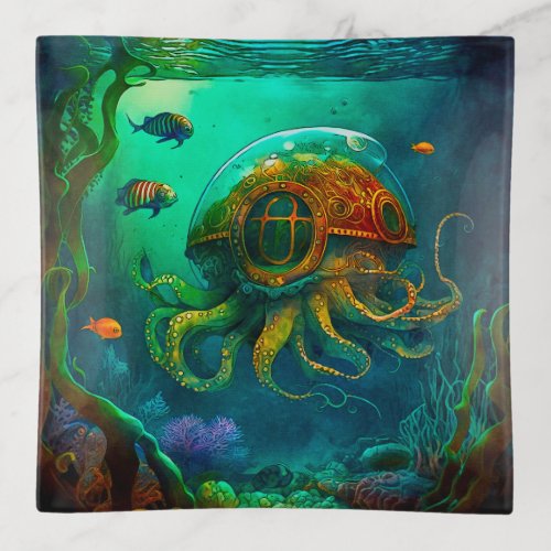 Miles Under the Sea Art Illustration Steampunk Trinket Tray