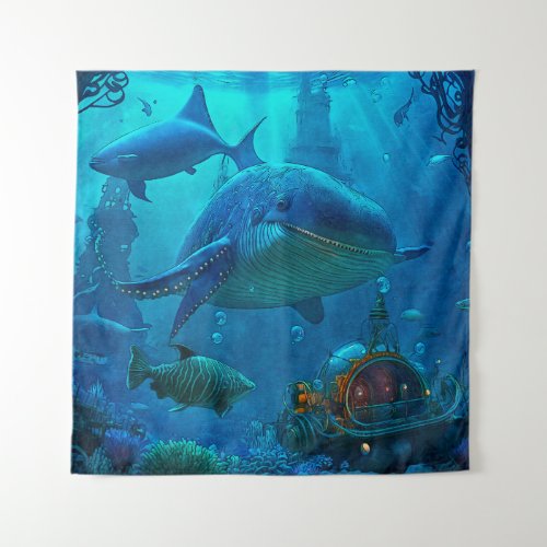 Miles Under the Sea Art Illustration Tapestry