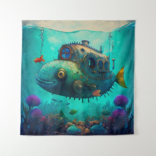 Miles Under the Sea Art Illustration Tapestry