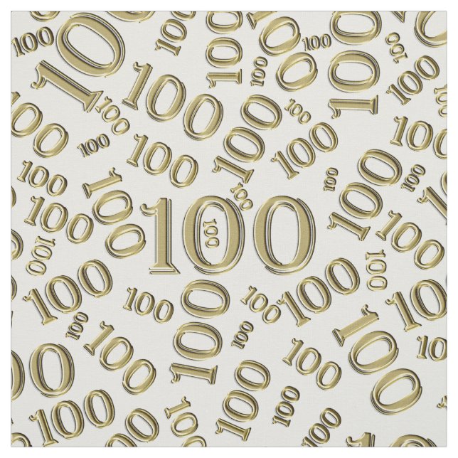 Milestone 100 Number Pattern Gold/White Fabric (Swatch)