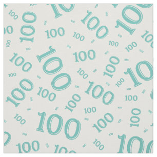 Milestone 100 Number Pattern Teal/White Fabric