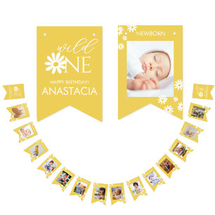 Milestone 1st Birthday Photo White Daisy Bunting Flags