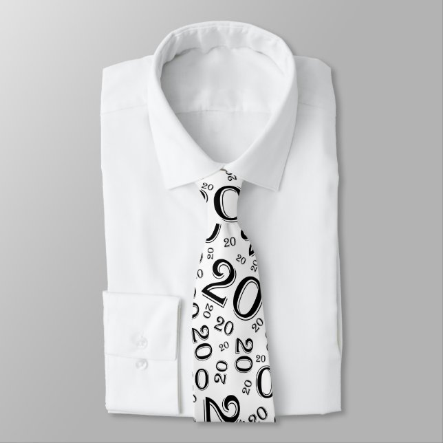 Milestone 20 Random Number Pattern Black/White Neck Tie (Tied)