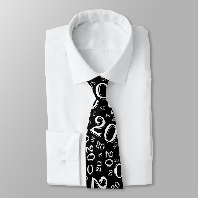 Milestone 20 Random Number Pattern Black/White Neck Tie (Tied)