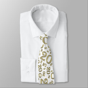 Milestone 20 Random Number Pattern Gold/White Neck Tie