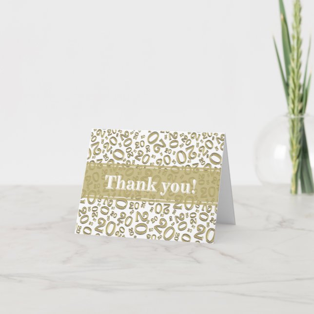 Milestone 20 Random Number Pattern Gold/White Thank You Card (Front)