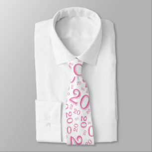 Milestone 20 Random Number Pattern Pink/White Neck Tie