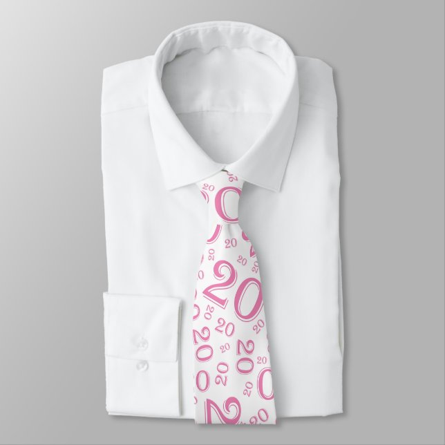 Milestone 20 Random Number Pattern Pink/White Neck Tie (Tied)