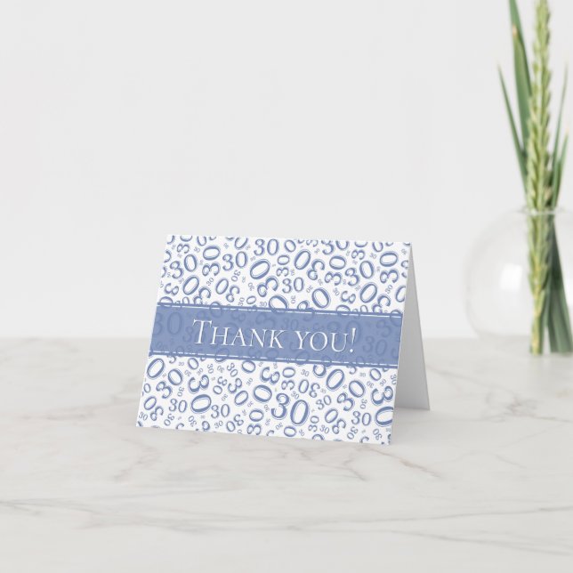 Milestone 30 Thank You Number Pattern Blue/White Card (Front)