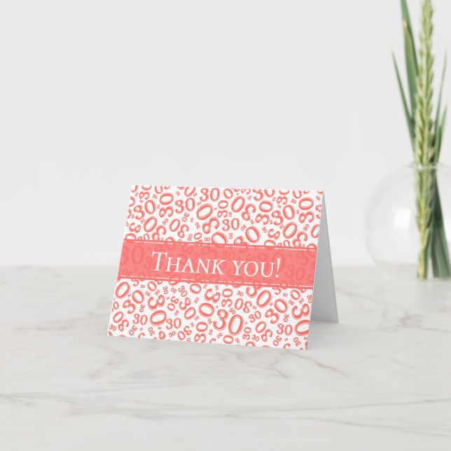 Milestone 30 Thank You Number Pattern Coral/White (Front)
