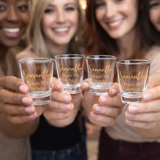 Milestone 30th Birthday Name Golden Calligraphy Shot Glass