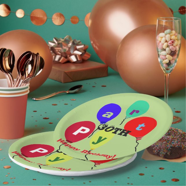 Milestone 30th Birthday Party Balloons Paper Plates (Multi)