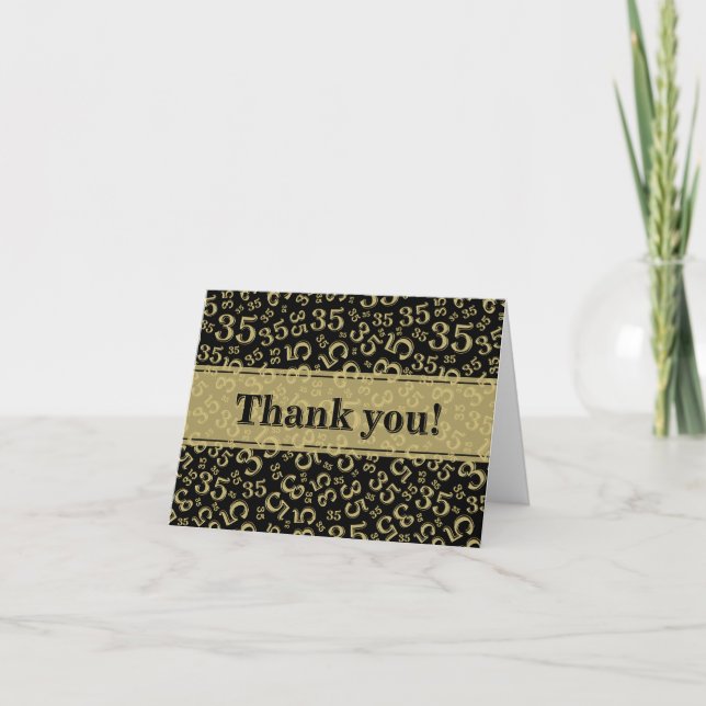 Milestone 35 Random Number Pattern Black/Gold Letterpress Thank You Card (Front)